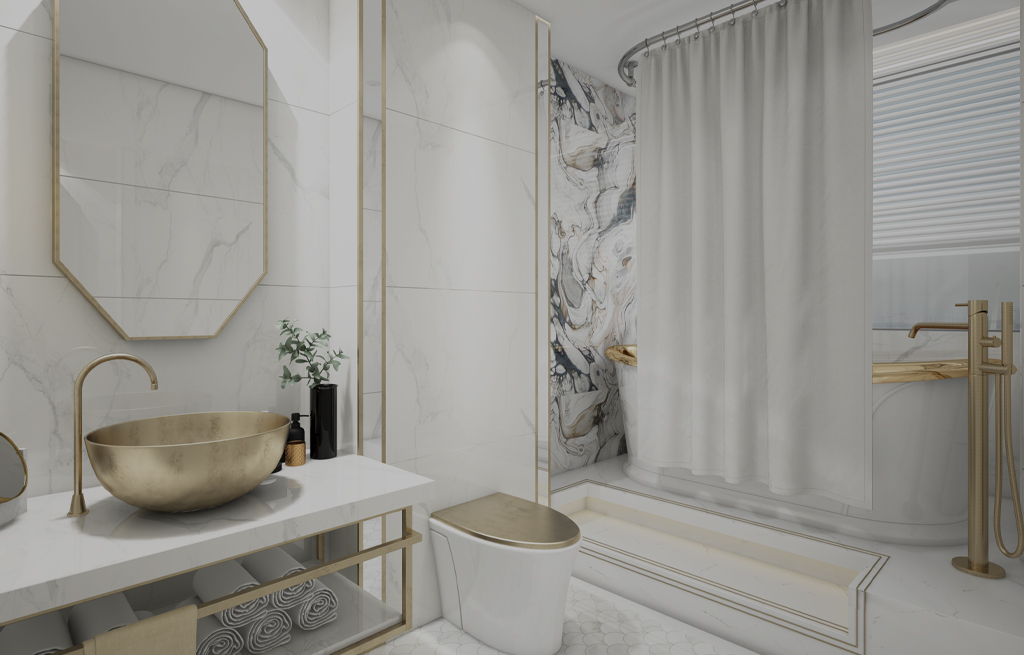 Bathroom with white marble decoration